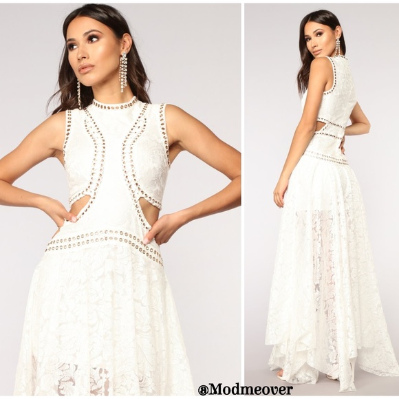 Boho Lace Asymmetrical Maxi Dress W/ Cut Outs NEW - Picture 1 of 5